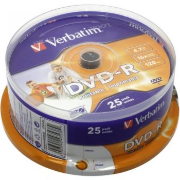 Диск DVD-R Verbatim 4.7Gb <уп. 25 шт.> на шпинделе, printable <43538 >