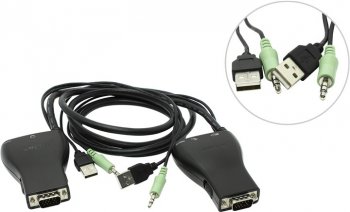 Переключатель KVM D-Link <KVM-221> 2-Port USB KVM Switch (клавиатураUSB + мышьUSB + VGA15pin+Audio) (+2 кабеля)