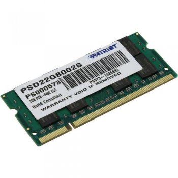 Оперативная память для ноутбуков DDR2 2Gb 800MHz Patriot PSD22G8002S RTL PC2-6400 CL6 SO-DIMM 200-pin 1.8В dual rank Ret