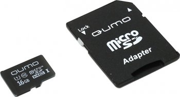 Карта памяти Qumo <QM16GMICSDHC10U1> microSDHC 16Gb UHS-I + microSD-->SD Adapter