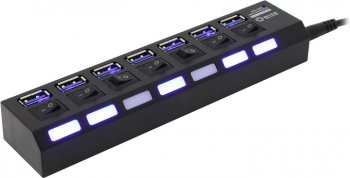 Концентратор USB 5bites <HB37-303PBK> 7-port USB3.0 Hub + б.п.