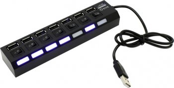 Концентратор USB 5bites <HB27-203PBK> 7-port USB2.0 Hub + б.п.