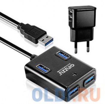 Концентратор USB 3.0 Ginzzu GR-384UAB 4порт. черный (00-00000253)