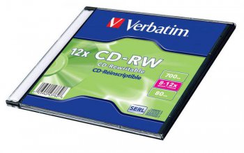 Диск CD-RW Verbatim 700Mb 8-12x Slim case (1шт) (20) (43762)