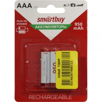 Аккумулятор Smartbuy SBBR-3A02BL950 (1.2V, 950mAh) NiMh, Size "AAA" <уп. 2 шт>