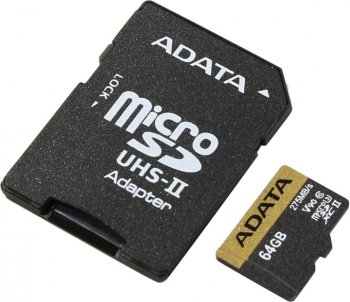 Карта памяти A-Data Premier ONE <AUSDX64GUII3CL10-CA1> microSDXC Memory Card 64Gb V90 UHS-II U3+ microSD-->SD Adapter