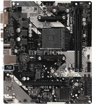 Материнская плата Asrock B450M-HDV R4.0 Soc-AM4 AMD B450 2xDDR4 mATX AC`97 8ch(7.1) GbLAN RAID+VGA+DVI+HDMI