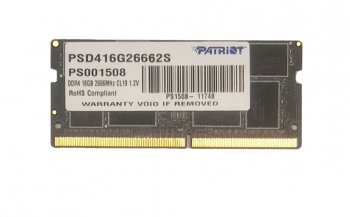 Оперативная память для ноутбуков DDR4 16Gb 2666MHz Patriot PSD416G26662S RTL PC4-21300 CL19 SO-DIMM 260-pin 1.2В dual rank