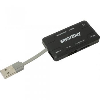 Концентратор USB Smartbuy <SBRH-750-K> USB2.0 MMC/SD/microSD/MS(/Pro/Duo/M2) Card Reader/Writer+3portUSB2.0