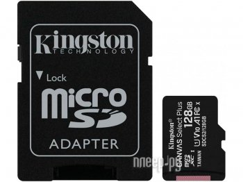 Карта памяти Kingston <SDCS2/128GB> microSDXC Memory Card 128Gb A1 V10 UHS-I U1 + microSD-->SD Adapter