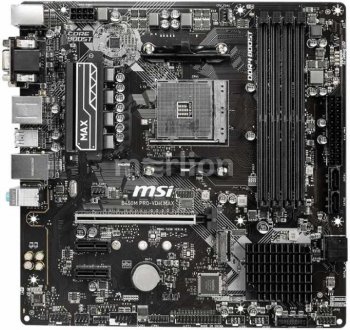 Материнская плата MSI B450M PRO-VDH MAX <AM4, AMD B450, 4xDDR4, PCI-Ex16, 2xPCI-Ex1, DVI, HDMI, D-SUB, SATAIII+RAID, M.2, GBLan, USB 3.1, mATX, Retail