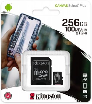 Карта памяти Kingston <SDCS2/256GB> microSDXC Memory Card 256Gb A1 V30 UHS-I U3 + microSD-->SD Adapter