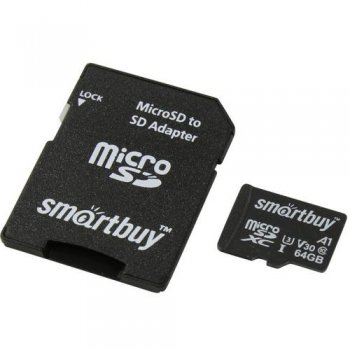 Карта памяти SmartBuy <SB64GBSDU1A-AD> microSDXC 64Gb UHS-I U3 A1 V30 + microSD-->SD Adapter