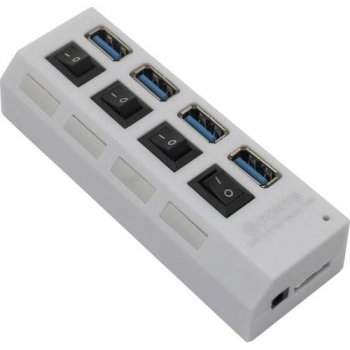 Концентратор USB Smartbuy <SBHA-7304-W> 4-port USB3.0 Hub с выключателями