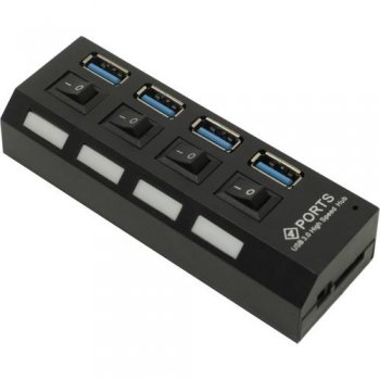Концентратор USB Smartbuy <SBHA-7304-B> 4-port USB3.0 Hub с выключателями