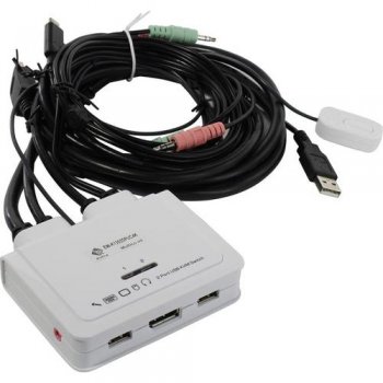 Переключатель KVM Multico <EW-K1302DPUC4K> 2-port Type-C/DP KVM Switch (клав.USB+мышьUSB+DP+Audio, проводной ПДУ, кабели несъемные)