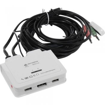 Переключатель KVM Multico <EW-K1302DPC4K> 2-port Type-C KVM Switch (клав.USB+мышьUSB+DP+Audio, проводной ПДУ, кабели несъемные)