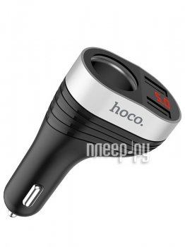 HOCO <Z29 Black> Автомобильное зарядное уст-во USB (Вх.12-24V, Вых.5V, 2xUSB +прикуриватель)