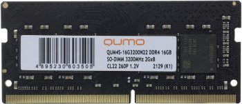 Оперативная память для ноутбуков SO-DIMM DDR-4 16GB QUMO 3200MHz 2Gx8 CL22 260P 1.2V (QUM4S-16G3200N22)