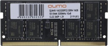Оперативная память для ноутбуков SO-DIMM DDR-4 16GB QUMO 3200MHz 1Gx8 CL22 (QUM4S-16G3200P22)