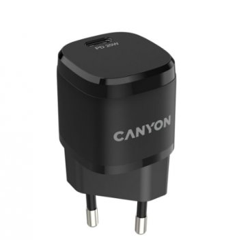 Зарядка USB-устройств CANYON <CNE-CHA20B05> USB-C (Вх. AC100-240V, Вых.DC5/9/12В,20W,USB,USB-C)