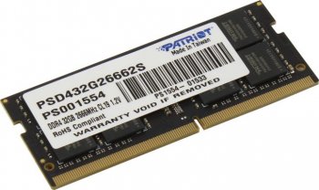 Оперативная память для ноутбуков Patriot Signature Line <PSD432G26662S> DDR4 SODIMM 32Gb <PC4-21300> CL19 (for NoteBook)