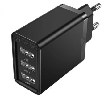 Зарядка USB-устройств Vention <FEAB0-EU> USB (Вх. AC100-240V, Вых.DC5V, 2.4A, 17W, 3xUSB)