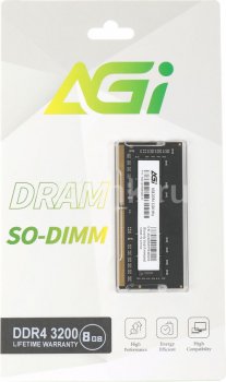 Оперативная память для ноутбуков 8Gb 3200MHz AGi AGI320008SD138 SD138 RTL PC4-25600 SO-DIMM 260-pin Ret