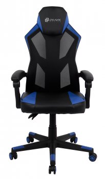 Кресло для геймера Оклик 121G черный/синий сиденье черный/синий искусст.кожа/сетка с подголов. крестов. пластик черный