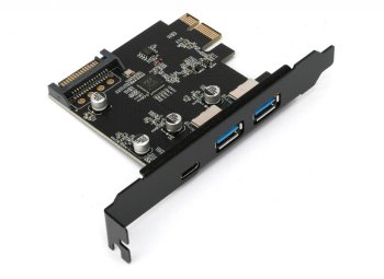 Контроллер Gembird <SPCR-03> (RTL) PCI-Ex1, USB3.0, 2 port-ext, USB-C 1 port-ext