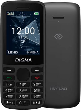 Мобильный телефон Digma A243 Linx 32Mb черный моноблок 2Sim 2.4" 240x320 GSM900/1800 GSM1900 microSD max32Gb