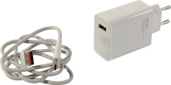 Зарядка USB-устройств Xiaomi <BHR6039EU White> USB (Вх. AC100-240V, Вых.DC5/9/12/20V,33W,USB,кабель USB-C)