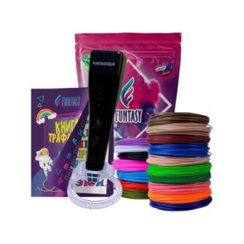 Ручка 3D Funtasy Piccolo + PLA-пластик 17 цветов + книжка с трафаретами Black 4-1-FPN04B-PLA-17-SB