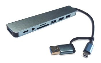 Концентратор USB CZH-493 multi-port адаптер USB3.0 Type C/A --> 1-port USB3.0 + 3-port USB2.0 +1-port Type C+ microSDHC, SDHC, mJack3.5mm), Blue