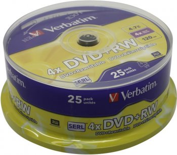 Диск DVD+RW Disc Verbatim 4.7Gb 4x <уп. 25 шт.> на шпинделе