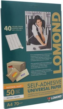 Бумага LOMOND 2100195-70 (A4, 50 листов, 40 частей, 70 г/м2) универсальная самоклеящаяся, белая