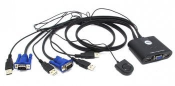 Переключатель KVM ATEN <CS22U(-A)> 2-port USB Cable KVM Switch (клавиатура USB+мышьUSB+VGA15pin, проводной ПДУ, кабели несъемные)
