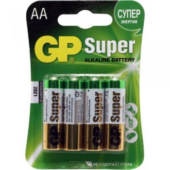 Батарейка GP Ultra/Super 15AU/15A-4 (LR6) Size AA, щелочной (alkaline) <уп. 4 шт.>