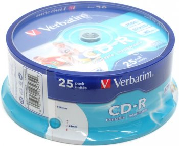 Диск CD-R Verbatim 700Mb 52x sp. <уп.25 шт.> на шпинделе, printable <43439>