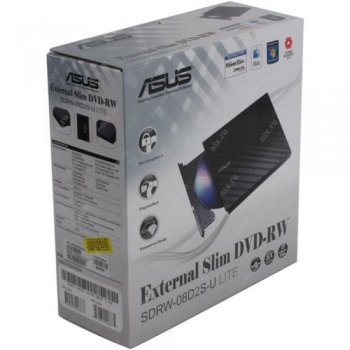 Привод DVD внешний DVD RAM & DVD±R/RW & CDRW ASUS SDRW-08D2S-U Lite <Black> USB2.0 EXT (RTL)