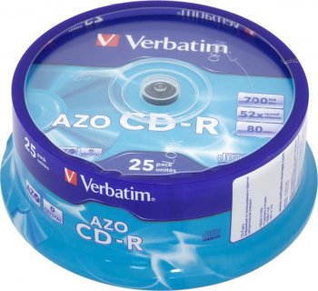 Диск CD-R Verbatim 700Mb 52x DataLife+ Cake Box (25шт) 43352