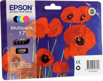 Комплект картриджей Epson Multipack 17 <C13T17064A10> B/Y/C/M для Expression Home XP-33/103/203/207/303/306/403/406