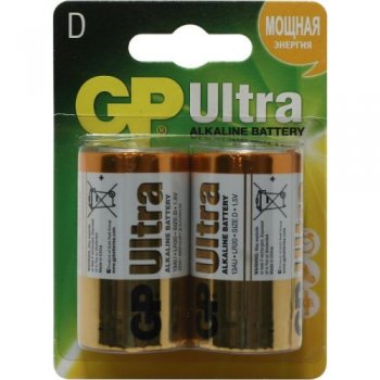 Батарейка GP Ultra 13AU-2 (LR20) Size "D", 1.5V, щелочной (alkaline) <уп. 2 шт>