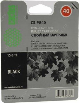 Картридж Cactus CS-PG40 Black для Canon PIXMA MP150/160/170/180/450/460,IP1180/1200/1300(восстановлен из б/у)