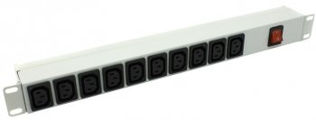 Блок распределения питания NT SOC P 10 G 19", серый 1U 10 розеток IEC-320, гнездо под шнур IEC-320