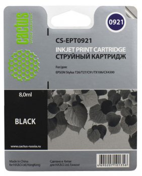 Картридж Cactus CS-EPT0921 T0921 черный (8мл) для Epson Stylus C91/CX4300/T26/T27/TX106/TX109/TX117/TX119