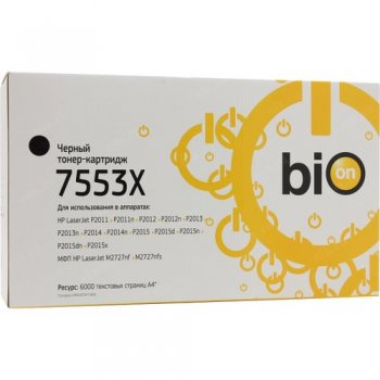 Картридж Bion BCR-Q7553X для HP LaserJet P2015/P2014/P2014n/P2015n/P2015d/P2015x/P2015dn/M2727nf/M2727nfs (6000 стр.), Черный, с чипом