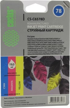 Картридж Cactus CS-C6578D №78 голубой/пурпурный/желтый (19мл) для HP DJ 900/1220C/PS P000/P1100