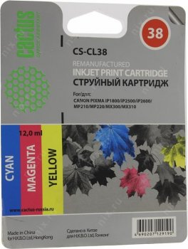 Картридж Cactus CS-CL38 для Canon PIXMA iP1800/iP2500/iP2600, MP210/220, MX300/310 (восстановлен из б/у)