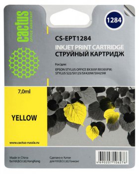 Картридж Cactus CS-EPT1284 T1284 желтый (7мл) для Epson Stylus S22/S125/SX420/SX425/Office BX305